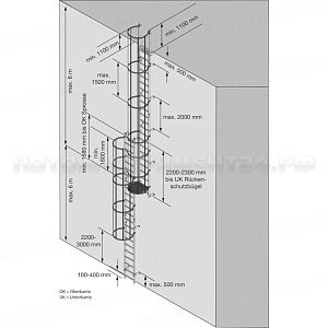 Стационарная лестница для зданий, сталь, 14,00 м для лиц с малым опытом Krause STABILO, 836038